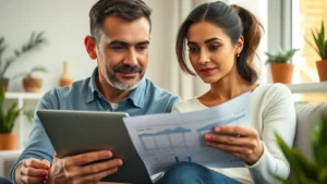 San Diego couple reviewing smart water leak detector costs and savings