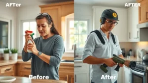 side by side: stressed homeowner vs confident mold removal team in santee ca - benefits of professional remediation