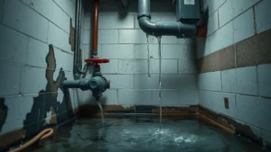 emergency water damage with black mold - technician at work in santee ca home